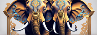 Create an image of a mascot that draws inspiration from a biomechanical elephant, featuring a fusion of organic and metallic components, emit mesmerizing fractal designs. Bright background, Elegant, sophisticated, intricate line work, ornate details, muted color scheme. Art and mathematics fusion, hyper detailed, trending at artstation, sharp focus, studio photography, intricate detail, highly detailed, centered, perfect symmetrical, plain design,tshirt design,8k,high_resolution,Leonardo Style,Pixel Art