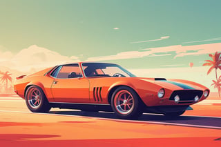 (by James Gilleard, (Andreas Rocha:1.15):1.05), cat, exotic car, Velha Goa, dynamic angle, (side view:1.2), retro artstyle, award-winning, minimalist, simple, wide landscape, high contrast, highly detailed, intricate,