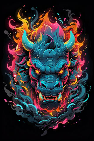 stamp vector for t-shirt, Rhinoceros character, strong lines, lit neon palette, neo-traditional, badass, hipster, graffiti, underground, badass, noir