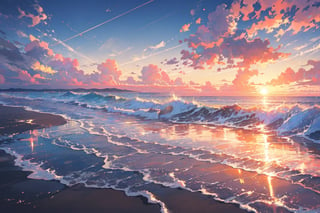 beach, reflection, sunset(best quality,Masterpiece