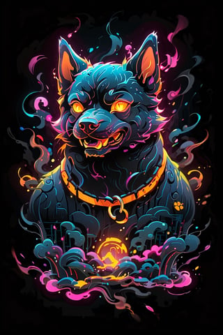 stamp vector for t-shirt, dog character, strong lines, lit neon palette, neo-traditional, badass, hipster, graffiti, underground, badass, noir