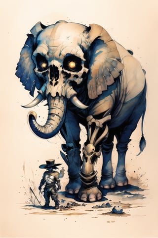 Elephant skeleton sticker, fantasy character, soul, digital illustration, comic book style, steampunk noir, perfect anatomy, centered, approaching perfection, dynamic, highly detailed, watercolor painting, artstation, concept art, soft, sharp focus, illustration, art by Carne Griffiths and Wadim Kashin, more realistic 