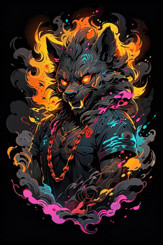 stamp vector for t-shirt, Hyena character, strong lines, lit neon palette, neo-traditional, badass, hipster, graffiti, underground, badass, noir