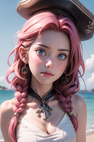 nsfw, nude, 21yo naked girl, ((Ultrawide)), Analog style, photo of a girl, (1girl, pirate girl), (pink hair braid), ((pretty  face: 1.7, perfect face:1.5)), (perky small breasts),  pale skin, shiny skin, tattoos, white clothes, pirate clothes, pirate corset, pirate hat, leaning on the mast, gesturing hands, sword, pirate ship, sea, 8k, 3d, (best quality:1.5, hyperrealistic:1.5, photorealistic:1.4, madly detailed CG unity 8k wallpaper:1.5, masterpiece:1.3, enthusiastically detailed photo:1.2), (hyper-realistic lifelike texture:1.4, realistic eyes:1.2), (octane render, unreal engine 5), medium shot