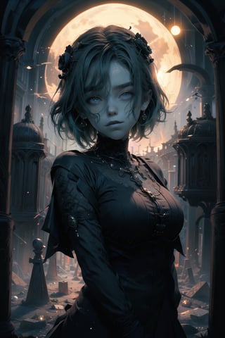 nsfw, nude, 21yo naked girl, (masterpiece, best quality, highres:1.3), ultra resolution image, (1girl), female, (solo), green hair, eyes glinting, eerie charm, gothic, (spectral chic:1.4), cryptic, labyrinthine cemetery, gothic arches, elegance, (necropolis:1.5),glitter, ohterworldly energy, green wisps, undead maiden, moonlit paradise,  (mystic tranquility:1.3), realm of the decease, chaosmix,a woman m111y