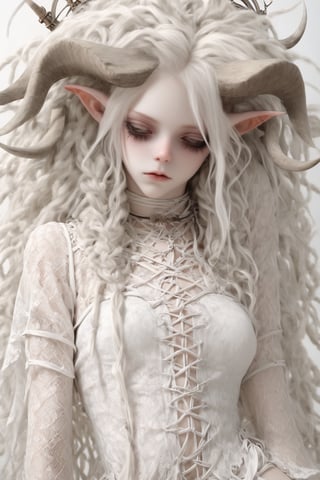 nsfw, nude, 21yo naked girl, bondage harness, perky small breasts, 1 girl, (masterful), albino demon girl with lethargic sleepy smokey eyes,(white dreadlocks hair),((slit pupil eyes)),mesh fishnet blouse, (long intricate horns:1.2) ,
best quality, highest quality, extremely detailed CG unity 8k wallpaper, detailed and intricate, 
,steampunk style,Glass Elements