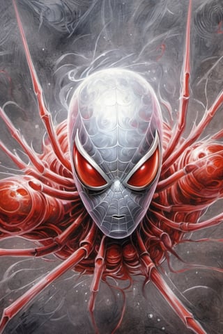 an ultra cartoon,metallic spiders with soulful, front portrait, close look, silverpoint, pen and ink, black and red chalk sanguine, sfumato technique, KidsIllustration, cool environment, cool background, extremly detailed, by Hajime Sorayama, by Henry Asenci, by (Quentin Blake:0.5), saturated