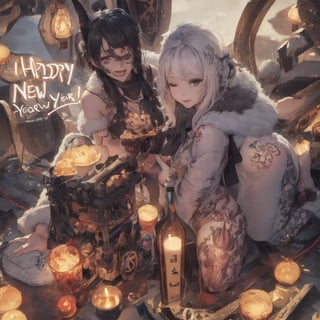 typography "2024 HAPPY NEW YEAR" on a beautiful DEMON