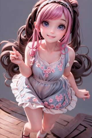 masterpiece, best quality, detailed face, detailed eyes, a girl smiling, casual dress, floral hair band, elegant pose, dynamic angle, ((full body)), (sfw),plastican00d