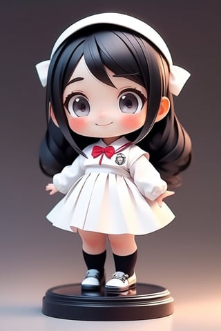 masterpiece, best quality, a girl smiling, wearing a white school uniform, black shoes, chibi, 3d stely