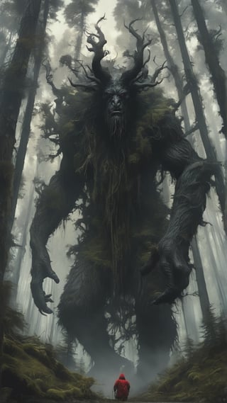 I Lantong - A giant, shadowy figure that roams forests, causing fear and panic,

MASTERPIECE by Aaron Horkey and Jeremy Mann, sharp, masterpiece, best quality, Photorealistic, ultra-high resolution, photographic light, illustration by MSchiffer, Hyper detailed