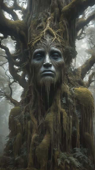 Balau - A tree-dwelling spirit that causes illness to those who approach,

MASTERPIECE by Aaron Horkey and Jeremy Mann, sharp, masterpiece, best quality, Photorealistic, ultra-high resolution, photographic light, illustration by MSchiffer, Hyper detailed