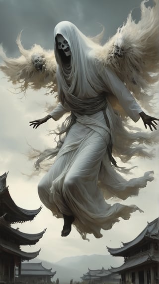 Suwanggi - A flying, headless ghost that spreads terror across villages,

MASTERPIECE by Aaron Horkey and Jeremy Mann, sharp, masterpiece, best quality, Photorealistic, ultra-high resolution, photographic light, illustration by MSchiffer, Hyper detailed