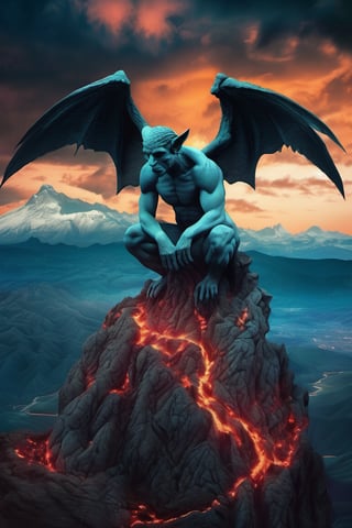GARGOYLE sitting over the mountains in the thinker pose with wings, fantasy art, concept art, surrealism, renaissance painting, space, cosmic, hell, dark colorful, thunderstorm, lava, mysterious, entangled, vibrant, rococo, hyperrealism, flemish baroque, glowing neon Alberto Seveso, Igor Morski, Beksinski, Picasso, Broken t, maze Background, Stunning, Something That Even Doesn't Exists"", ultra hd, realistic, vivid colors, highly detailed, UHD drawing, pen and ink, perfect composition, beautiful detailed intricate insanely detailed octane render trending on artstation, 8k artistic photography, photorealistic concept art, soft natural volumetric cinematic perfect light,Movie Still,Film Still,greg rutkowski