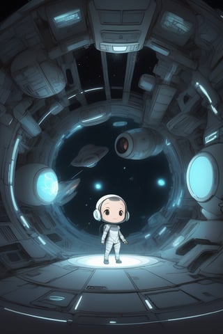 avatar cute, adorable girl, Girl in underpants, spaceship inside, Tsutomu Nihei style, Sidonia no Kishi, gigantism, laser generator, multi-story space, futuristic style, Sci-fi, laser at center, laser from the sky, energy clots, acceleration, light flash, speed, anime, drawing, full body, chibi,