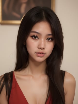 same face girl name aria, round face, very tan asian girl, Instagram influencer, black long hair, glossy juicy lips, brown eyes cute, 18-year-old girl,photorealistic,portrait,Extremely Realistic
