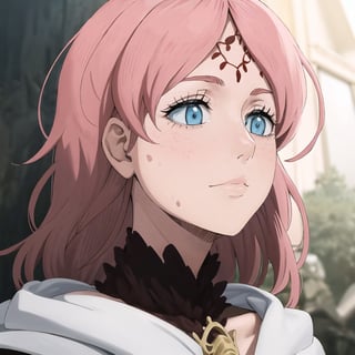 White background:1,

((best quality)), masterpiece, ((official art)),  beautiful face, tonemapping, sharp focus,high res,official art, Fana, 1girl, long hair, blue eyes, pink hair , forehead mark

,