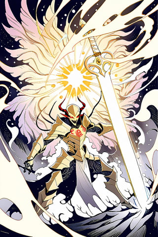 
horror anime art style,
Golden Blight Demon: A blight demon with shimmering golden armor and tendrils of dark energy emanating from its twisted form. Fight Scenario: The Golden Blight Demon faces off against a legendary warrior wielding a holy sword, the clash of light and darkness echoing through a cursed battleground as the fate of the realm hangs in the balance.

subtle vibtrant colors, subtle lsd colors, pyschadellic colors,

,scary