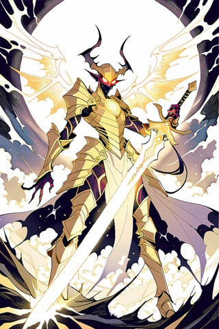 anime art style,
Golden Blight Demon: A blight demon with shimmering golden armor and tendrils of dark energy emanating from its twisted form. Fight Scenario: The Golden Blight Demon faces off against a legendary warrior wielding a holy sword, the clash of light and darkness echoing through a cursed battleground as the fate of the realm hangs in the balance.

subtle vibtrant colors, pyschadellic colors

,scary