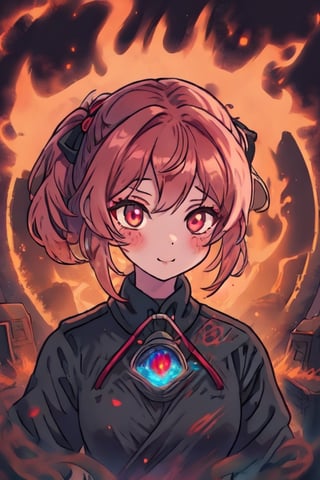 a cute and cheerful female Welsh 13th-century grave digger during the black plague with short strawberry blonde hair and ponytails and glowing ember eyes casting ghostly fire magic with an old magical miners lamp, in a haunted mountain town. Anime Cartoon