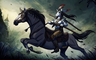 (masterpiece, best quality, ultra-detailed, 8K),(picture-perfect),cibertribal, headless horsemen, native, Indian, western, horse, riding,horseback_riding, horror, axe, sleepy hallow