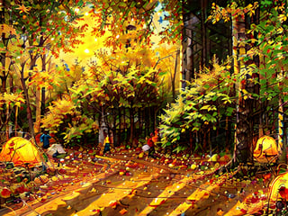 1930s (style),a campground surrounded by fall maple trees on a star-filled  night Sketch, autumn_leaves, star_(sky),Lofi,LOFI,cassdawnlvl1,day,EpicArt