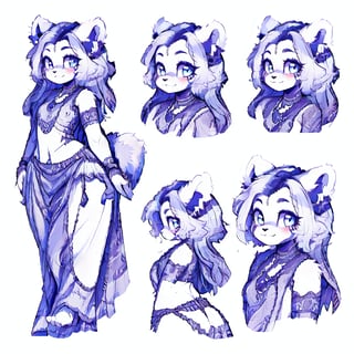 (CharacterSheet:1), sexy,red_panda,Indian,Saree, lavender_hair, blue_eyes, anthromorph, high_resolution, digital_art, cute_fang, golden_jewelry, messy_hair, curvy_figure, red loin_cloth, body scars, (multiple views, full body, upper body, reference sheet:1), back view, front view,(white background, simple background:1.2),(dynamic_pose:1.2),(masterpiece:1.2), (best quality, highest quality), (ultra detailed), (8k, 4k, intricate), (50mm), (highly detailed:1.2),(detailed face:1.2), detailed_eyes,(gradients),(ambient light:1.3),(cinematic composition:1.3),(HDR:1),Accent Lighting,extremely detailed,original, highres,(perfect_anatomy:1.2),grayscale 