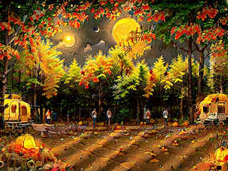 1930s (style),a campground surrounded by fall maple trees on a star-filled  night Sketch, autumn_leaves, star_(sky),Lofi,LOFI,cassdawnlvl1,day,EpicArt