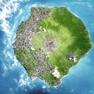 a map of Krabschelp, a remote volcanic cab shell shapped island spans 38 sq mi located in the Indian ocean, It has an elevations starting at 500 metres to 2,062 meters (6,765 ft) above sea level.,Beautiful Beach