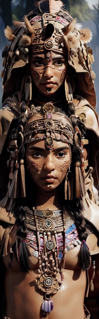 1930s (style), Furry,(masterpiece, best quality, ultra-detailed, 8K),(picture-perfect face, freckles, blush,(perfect female body, ), slim, native American shaman, hourglass body shape, goddess, charming,  alluring, seductive_pose, enchanting, makeup, fantasy, artic, lavender_hair, leather parka, sexy, loin_cloth, tribal,ppcp,cibertribal