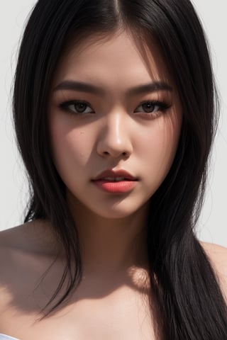 (masterpiece, best quality, photorealistic, high resolution, 8K raw photo, artstation) Half-body shot, Asian Girl, [Lisa Blackpink: Jisoo Blackpink:0.5], red eyes, elegant, thoughtful, reddish yellow lips, gothic, emo, dark, rock clothing, ((loose hair, black with white color)), good quality, cyberpunk, gothic
,Detailedface