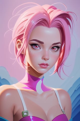 There is a digital picture of a woman with pink hair, in style of digital painting, Digital Painting Style, Pink Iroquois, amy sol in the style of, gorgeous digital painting, Portrait of Jinx from the movie "Arcane", glossy digital painting, cute girl with short pink hair, digital fantasy portrait, cartoon digital painting, artgerm portrait, adorable digital painting