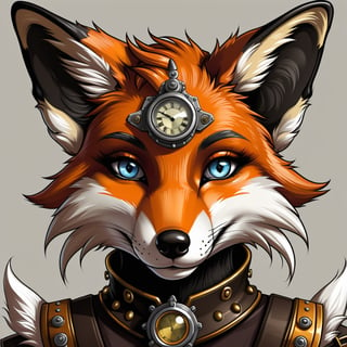 anthropomorphic fox, beautiful muzzle, beautiful eyes. stylization, hyper detailing in the style of steam punk