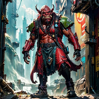 a red faced ork, in the shadowrun universe