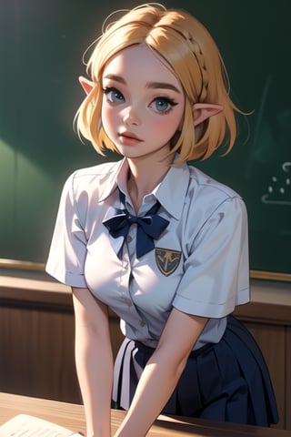 High Definition, 300 Dpi, 4k, beautiful, wearing school uniform, attractive, best quality, MASTERPIECE,1girl,princess zelda,ZeldaTOTK,short hair