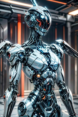 ((high resolution)), ((8K)), ((incredibly absurdres)), break. (super detailed metallic skin), (an extremely delicate and beautiful:1.3), break, ((1robot:1.5)), ((slender body)), (medium breasts), (beautiful hand), ((metallic body:1.3)), ((cyber helmet with full-face mask:1.4)), break. ((no hair:1.3)) , (blue glowing lines on one's body:1.2), break. ((intricate internal structure)), ((brighten parts:1.5)), break. ((robotic face:1.2)), (robotic arms), (robotic legs), (robotic hands), ((robotic joint:1.2)), (Cinematic angle), (ultra-fine quality), (masterpiece), (best quality), (incredibly absurdres), (highly detailed), high res, high detail eyes, high detail background, sharp focus, (photon mapping, radiosity, physically-based rendering, automatic white balance), masterpiece, best quality, ((Mecha body)), furure_urban, incredibly absurdres, science fiction, Fire Angel Mecha