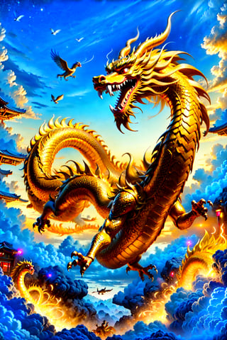 Best quality,masterpiece,ultra high res,nu no humans, (long:1.2), no humans, cloud, architecture, east asian architecture, red eyes, horns, open mouth, sky, fangs, chinese dragon, cloudy sky, teeth, flying, fire, bird, wings ,long, EpicArt
(Masterpiece, Best Quality, 8k:1.2), (Ultra-Detailed, Highres, Extremely Detailed, Absurdres, Incredibly Absurdres, Huge Filesize:1.1), (Anime Style:1.3), , Golden oriental dragon,Cyberpunk,Golden Chinese Dragon,Oriental Dragon,Goku