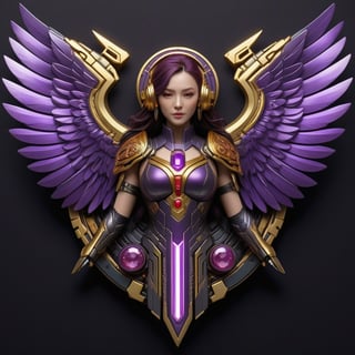 Score_9, Score_8_up, Score_7_up, Score_6_up, Score_5_up, Score_4_up, masterpiece, best quality,
BREAK
Round badge, cyberpunk badge, FuturEvoLabBadge, 
BREAK
1girl, depicts a winged girl on the back. The main subject is a mythical creature with wings, This high-quality image conveys a sense of otherworldly enchantment and grace. 
BREAK
colorful and flashing. A detailed and ornate badge featuring purple gemstones and gold elements, intricate design, futuristic emblem, cyberpunk aesthetics, high-tech details, luminous accents, advanced technology patterns, symmetrical layout, metallic texture, holographic effects, neon highlights, dark background, vibrant hues, luxurious appearance, high contrast, visually striking, elegant and modern, intricate craftsmanship,FuturEvoLabgirl,FuturEvoLabMecha,FuturEvoLabTattoo