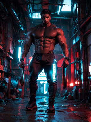 (masterpiece, high quality:1.5), (8K, HDR), 
BREAK
1boy, solo, beautiful, Bodybuilding figure, very tall, full body, Cyberpunk Clothing, FuturEvoLabCyberpunk, Handsome boy, 