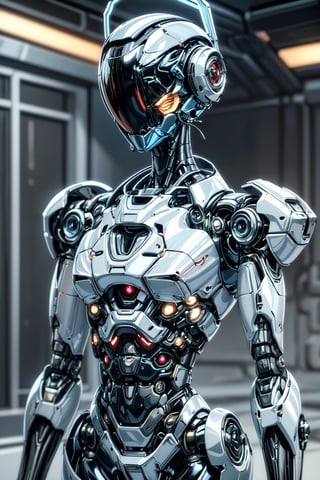 ((high resolution)), ((8K)), ((incredibly absurdres)), break. (super detailed metallic skin), (an extremely delicate and beautiful:1.3), break, ((1robot:1.5)), ((slender body)), (medium breasts), (beautiful hand), ((metallic body:1.3)), ((cyber helmet with full-face mask:1.4)), break. ((no hair:1.3)) , (blue glowing lines on one's body:1.2), break. ((intricate internal structure)), ((brighten parts:1.5)), break. ((robotic face:1.2)), (robotic arms), (robotic legs), (robotic hands), ((robotic joint:1.2)), (Cinematic angle), (ultra-fine quality), (masterpiece), (best quality), (incredibly absurdres), (highly detailed), high res, high detail eyes, high detail background, sharp focus, (photon mapping, radiosity, physically-based rendering, automatic white balance), masterpiece, best quality, ((Mecha body)), furure_urban, incredibly absurdres, science fiction, Fire Angel Mecha