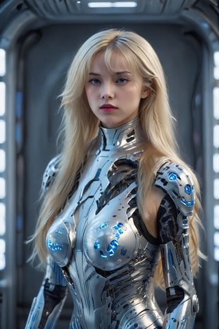 1girl, blonde_hair, solo, science_fiction, blue_eyes, looking_at_viewer, bodysuit, realistic, breasts, long_hair, lips, medium_breasts, cyborg, armor1girl, blonde_hair, solo, science_fiction, blue_eyes, looking_at_viewer, bodysuit, realistic, breasts, long_hair, lips, medium_breasts, cyborg, armor