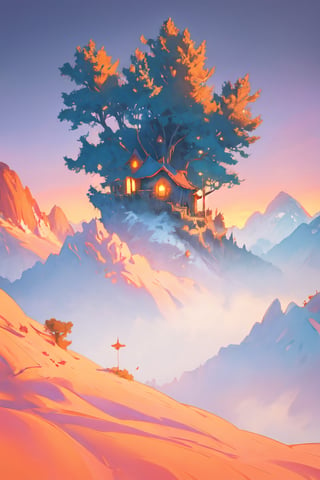 valley, fairytale treehouse village covered, , matte painting, highly detailed, dynamic lighting, cinematic, realism, realistic, photo real, sunset, detailed, high contrast, denoised, centered, michael whelan