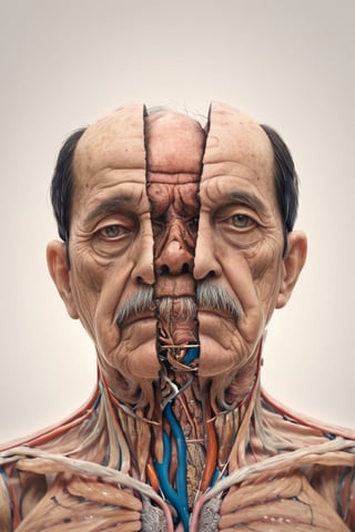 split head and body, arigator inside the body of a old man , High detailed RAW color Photo, 8k, natural light ,split,vntblk