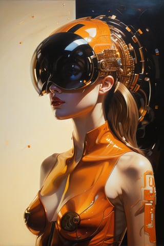 by Carrie Graber,  (flawed, futuristic-cybernetic but extremely beautiful:1.4), (intricate details, masterpiece, best quality:1.4) , in the style of nicola samori,
Retro game art, 16-bit, vibrant colors, pixelated, nostalgic, charming, fun,, looking at viewer
    
,portrait_futurism