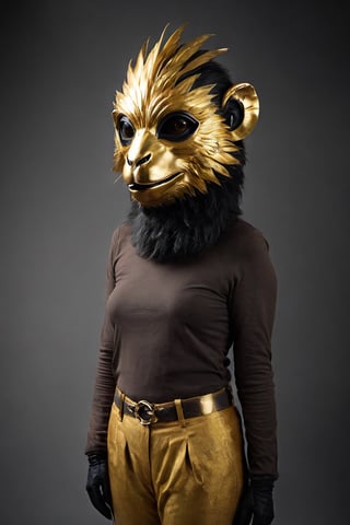  mask, a person standing in a gold monkey mask 18th century,ral-bling,alien