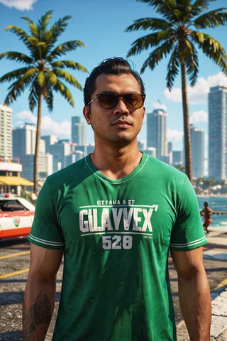 csrlds, 1guy, east asian, A weird looking character from the videogame The GTA V loading screen, wearing glasess, upper body, wide angle, miami background, highly detailed, 4k, HD, artstation, octane render, unreal engine 5, trending on artstation, deviantart, pinterest, rule of thirds, ultra detailed, volumetric lighting, high resolution, award-winning art, hyper realistic, photorealistic, 8k, 
,GTA screenshot,gta gameplay in miami,man,UNREAL ENGINE 5,GTA GAMEPLAY IN MIAMI,csrlds