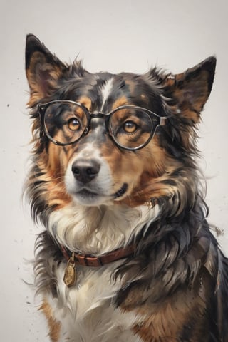 AP,glasses,no humans,dog,collie,realistic,white background,simple background,solo, animal focus,brown eyes,animal,looking at viewer, professional, studio shot, ,Manga style illustration
