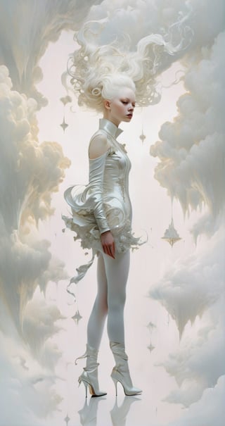 Cinematic, photorealistic of albino girl, vibrant colors, fantasy, warm tone, surreal, 8k resolution photorealistic masterpiece by Aaron Horkey and Jeremy Mann, professional photography, volumetric lighting maximalist photoillustration by marton bobzert, 8k resolution concept art intricately detailed, complex, elegant, expansive, fantastical, mythical clouds