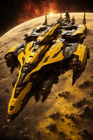 multiple yellow and black spaceships with a yellow and red background, rich colors,spcrft,EpicSky