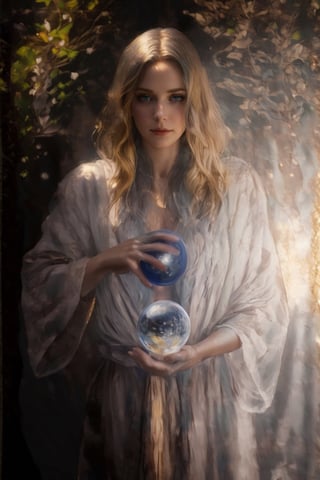 portrait of a sorceress with a magic ball on a trail in the mountains, 8k art photography, character portrait, composition, confident soft impressionist, perfect composition, delicate face, energetic strokes, facial details, fantastic face, framing, golden ratio, highly detailed, hyperdetalized digital painting, insanely detailed, complex, masterpiece, genuine leather, perfect composition, perfect face, photorealistic concept art, photorealistic, soft natural volumetric cinematic ideal light, staged visualization of characters, ultra-high quality model, ultra-high quality model